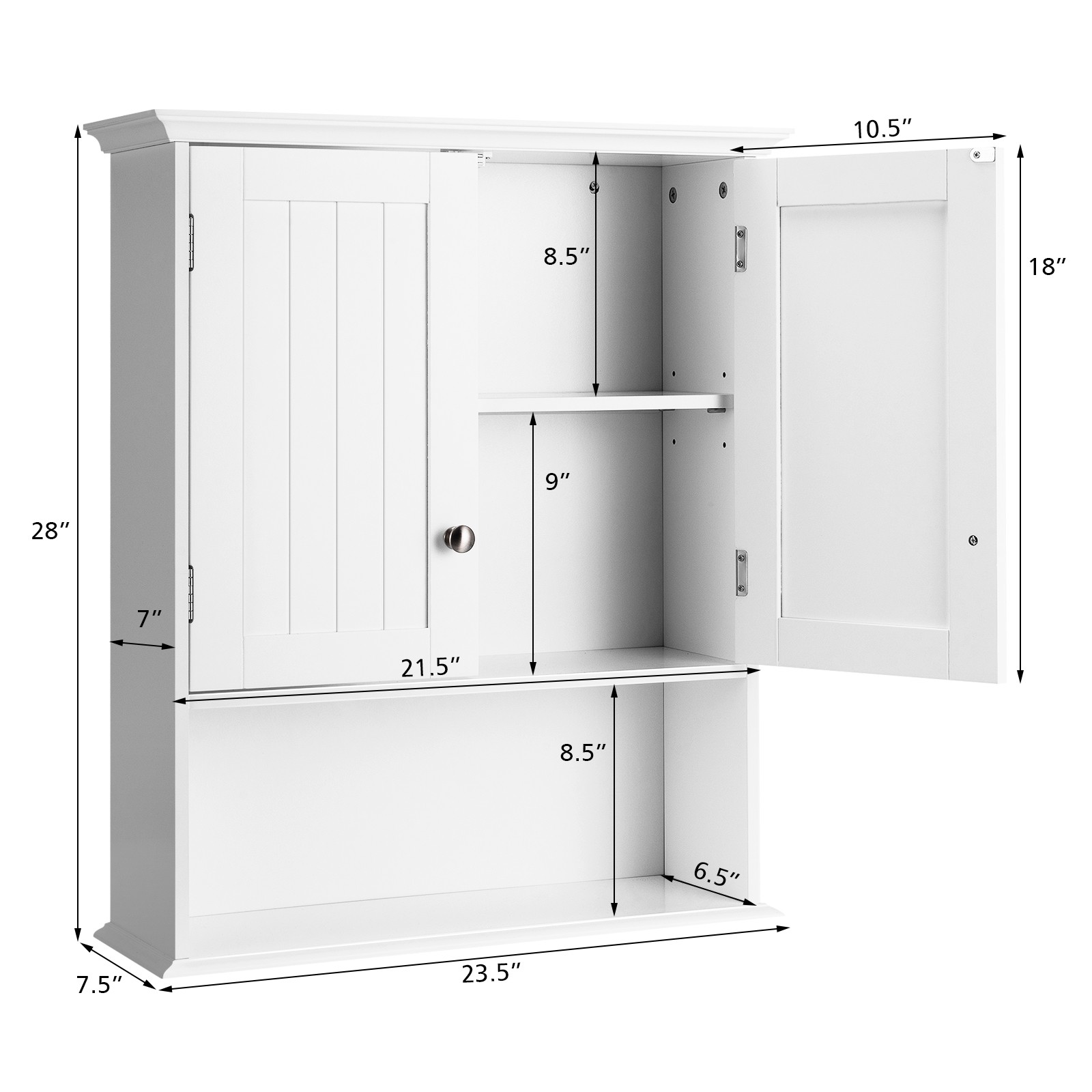 Costway Wall Mount Medicine Cabinet Bathroom Cabinet Storage Organizer White