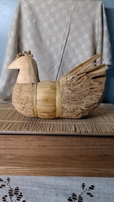 Hand Carved Wooden Chicken Figurine Farm Bird Decor