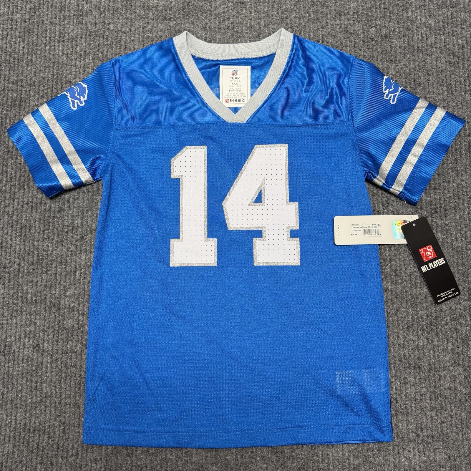 NWT Amon-Ra St. Brown #14 Detroit Lions NFL Team Apparel Jersey Kids Small (6/7)