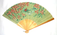 Vintage Asian Bamboo and Paper Hand Painted Hand Fan