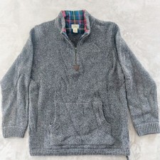 VTG LL Bean Lambswool Plaid Collar 1/4 Zip Sweater Men's XL-TALL Grey Heavy