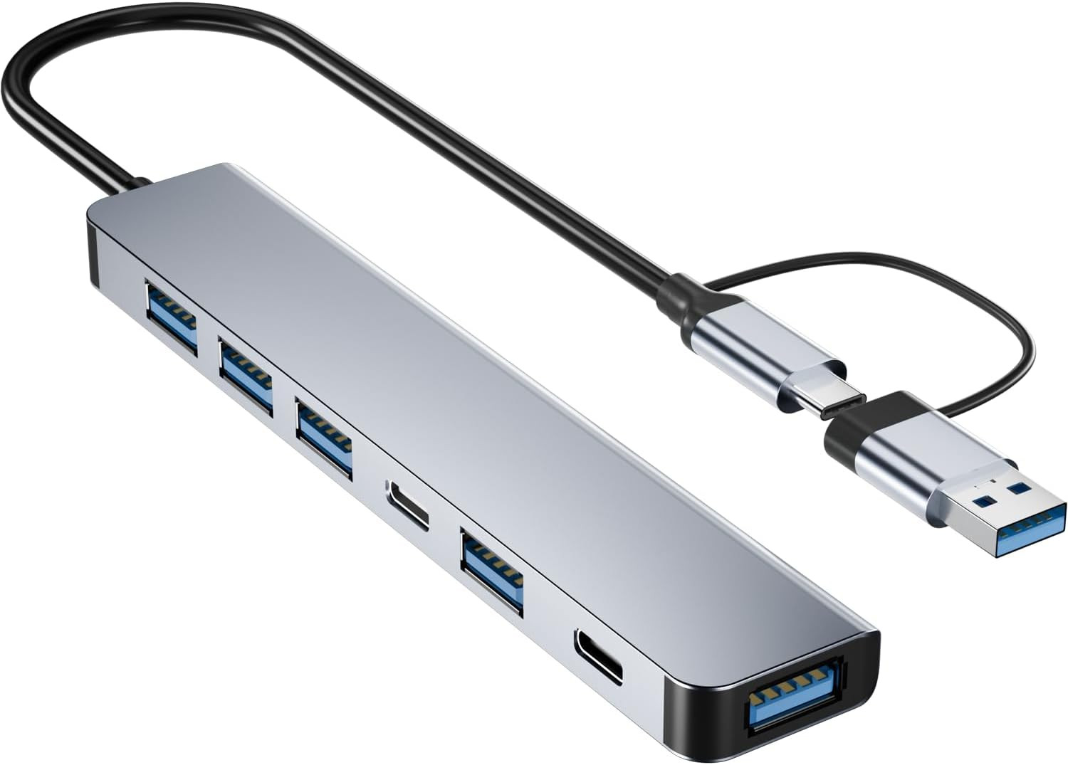 High-Speed USB C Hub - Fast Data Transfer & Plug and Play, Sleek Silver