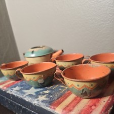 Vintage Ohio Art Blue Silhouette Child s Tin Tea Set Sugar Bowl ONLY As-Is