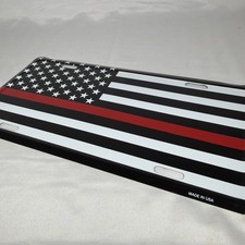 Thin Red Line American Flag License Plate Front Tag Made in USA Metal