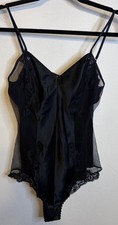 Vintage Victoria's Secret Bodysuit Black Sheer Lace Teddy beaded Mesh Sides Sz M