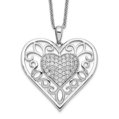 Sentimental Expressions Silver  Antiqued CZ To My Daughter 18in Heart Necklace Q