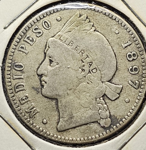 Moneta Argento 1897 Repubblica Dominicana 1/2 Peso KM#15 Low Mint 916k Buone Condizioni - Foto 8 di 11