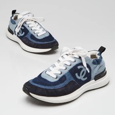 Chanel Blue Denim CC Logo Sneakers Size 38
