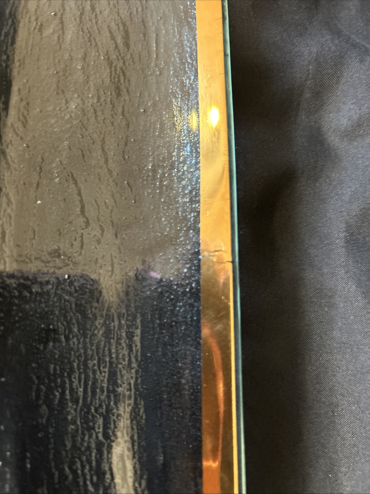 vintage SIGNED  ANNIE GLASS 16.5"x 3.5" ROMAN ANTIQUE GOLD RIM SERVING PLATTER