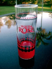 TEQUILA  ROSE  SHOT GLASS  RED AND BLACK DOTTED LOGO CLEARANCE