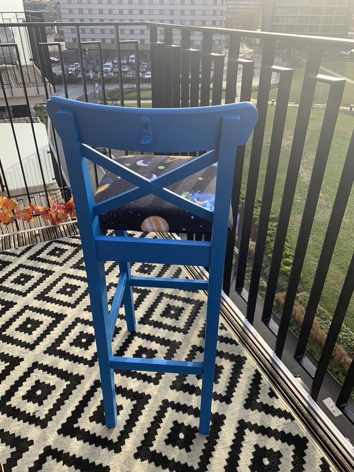 Upcycled Blue/Space Pattern Bar Stool - Image 4 of 4