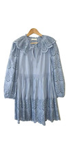 Ulla Johnson Size 4 Dress Luella Eyelet Embroidered Long Sleeve Blue Celestine