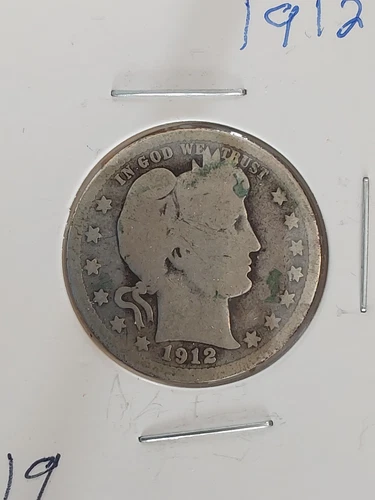 1912 Barber Quarter Silver Ungraded 25 Cent Coin Eagle's Wing Covers E