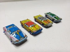 VTG 4 Retro Mini Tin Lithograph Car Lot GTX SSS Blue Yellow Green Japan PWheels