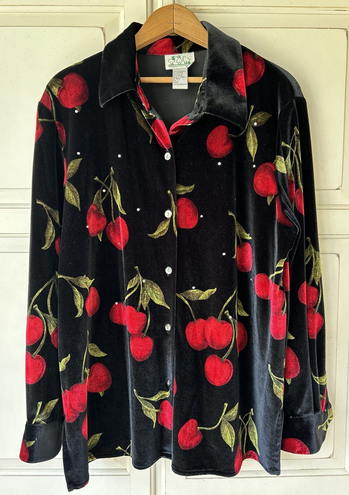 QUACKER FACTORY Cherry Pattern Rhinestone Bling V… - image 1