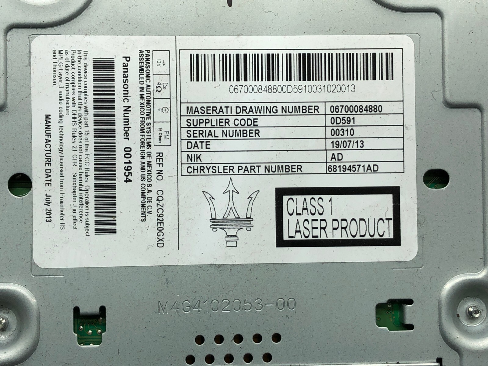 2014-2016 MASERATI GHIBLI RADIO STEREO CD PLAYER OEM.