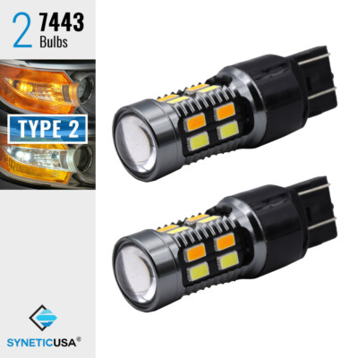 2x 7443 Dual Color Type-2 Switchback White/Yellow 20-LED Turn Signal Light Bulbs