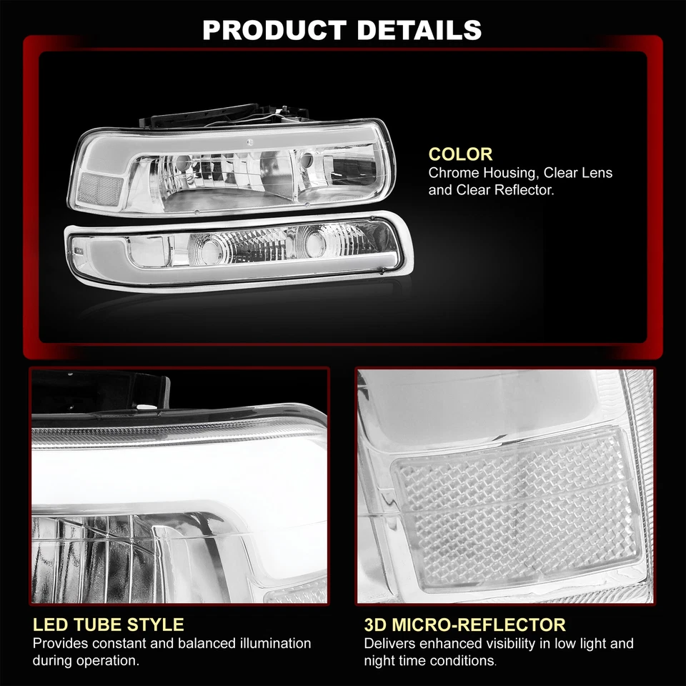 Farol LED DRL transparente para 1999-2002 Silverado 1500 2500 HD 3500 + lâmpada de sinalização - Imagem 3 de 4