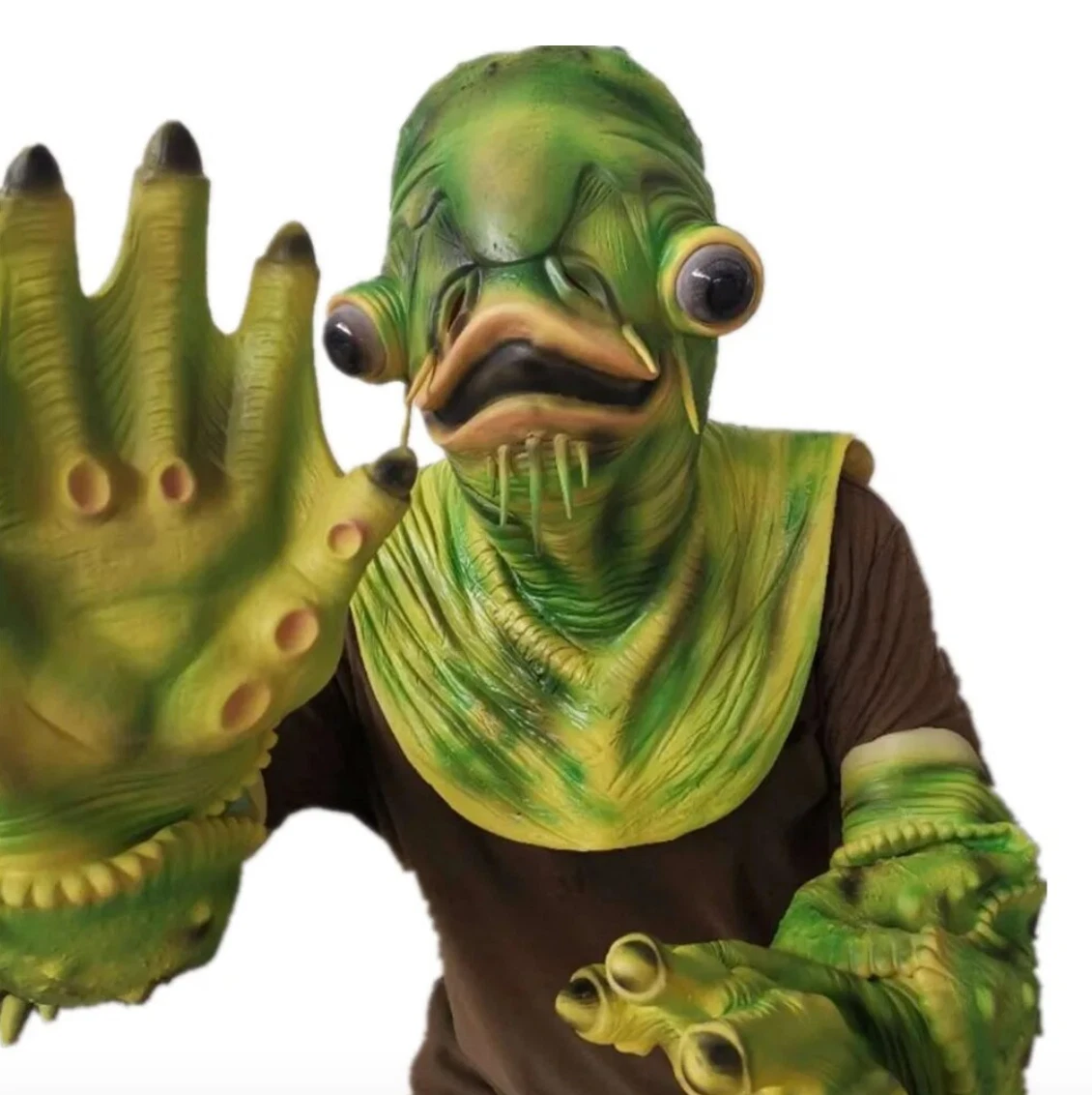Swamp Monster Catfish Mask and Gloves Green Fish Man Cosplay Set Horror Creature