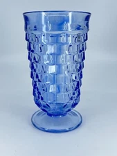 Indiana Whitehall Blue Cubist Cube Iced Tea Footed Glass Vintage Replacement