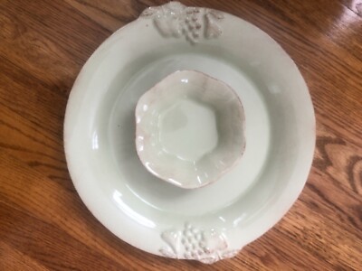  Casafina  Casa Stone Madeira Harvest 14'' Sage Color Platter Dip Bowl Portugal