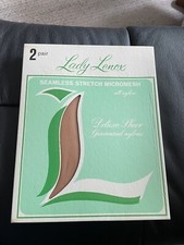 2 Pair Vintage Boxed Lady Lenox garter stockings Mesh 8-9 1/2 Stretch Beigetone