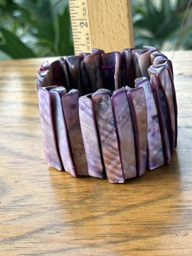 PurpleMother Of Pearl Coastal Art Shell Mermaid Beach Bracelet Shells Chunky Str - Picture 11 of 16