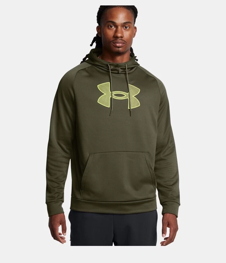 NWT Under Armour Men's Hoodie Big Logo 1379854 Fleece Hooded Marine OD Green Lg