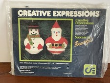 VTG Whimsical Santa  Snowman Needlepoint Kit 5026 2-3  X 5  Ornaments NIB