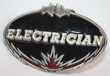 Vtg Electrician Belt Buckle Enameled Sparks Plug Cord Big 3.25" Retro 70s 80s
