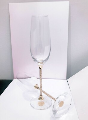 NEW SWAROVSKI Crystalline Toasting Flutes Wedding Champagne Glasses Gold, White
