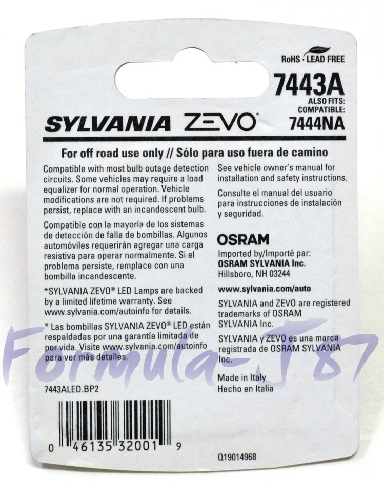 Sylvania ZEVO LED Light 7443 Amber Orange Two Bulbs Front Turn Signal Stock Fit - Image 3 of 4