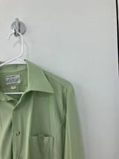 vintage Arrow long sleeve nylon Shirt green Big Collar 70's men's Large 16.5