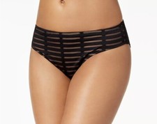 Kenneth Cole Women's Black Off the Grid Striped Nude Bikini Bottom, M, L, XL