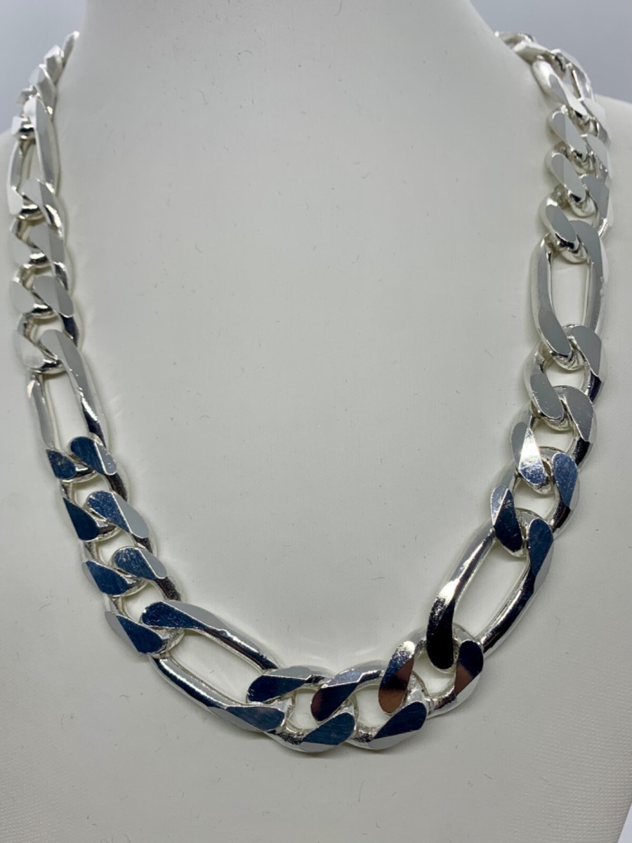 925 Sterling Silver 15mm Figaro Link Chain Necklace Women's Men's 20