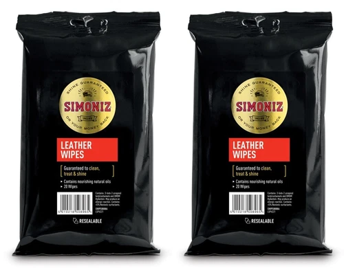 2x Simoniz Car Leather Seat Furniture Cleaning Leather Wipes - Pack of 20