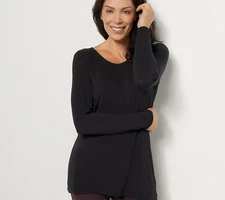 LOGO Layers by Lori Goldstein Rayon Span Long Sleeve Top Black Size M A457765