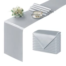 12Pcs Satin Silver Table Runner - 12 x 108 Inch Long Size Party Table Runner ...