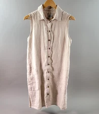 Adrienne Vittadini Dress Size Small Beige 100% Linen Shirt Dress Sleeveless