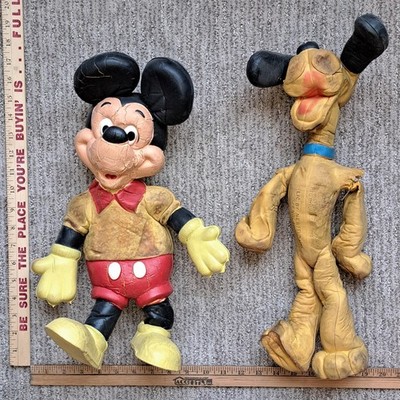 Vintage Walt Disney Mickey Mouse Pluto Lakeside England Foam Dolls Toys 16'' 50s
