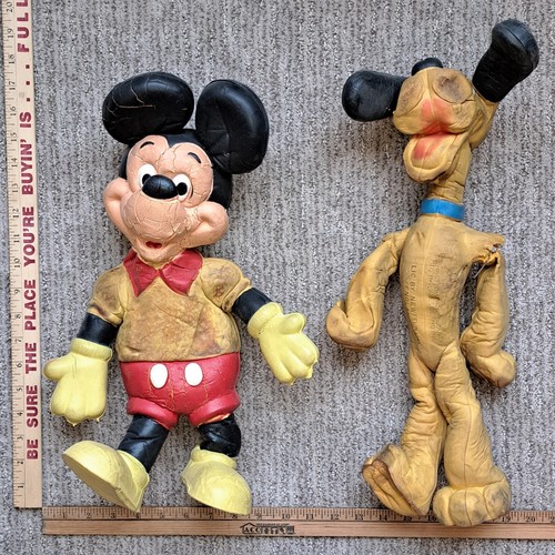 Vintage Walt Disney Mickey Mouse Pluto Lakeside England Foam Dolls Toys 16" 50s
