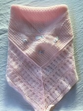 Vintage Infant Knitted/Embroidered Pink Cottage Farmhouse Shaw Blanket