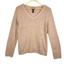 Mercer & Madison ANGORA RABBIT HAIR Blend Tan Scooped Neck Women's Sweater L