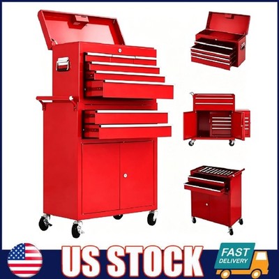 Rolling Tool Chest, Heavy Duty 8-Drawer Tool Box Storage Cabinet w/Wheels Garage