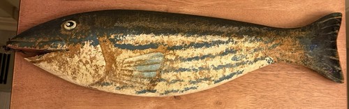 Vintage Hand Carved & Painted Wooden Folk Art Ice Fishing Decoy Decorative. 19”
