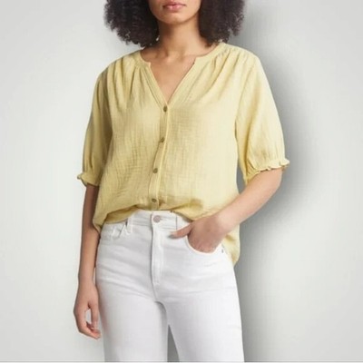 Beachlunchlounge Top Mustard Gauzy Boho Relaxed Fit Textured Small NWT