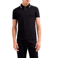 Armani Exchange Mens Polo Shirts Pique Cotton Polo T Shirts Black Tipped Top