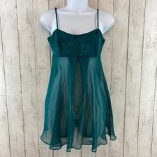 VTG Victoria's Secret Teal Satin Chiffon Chemise Babydoll Nightgown Size X-Small