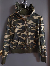 True Religion Camo Core Logo Zip Up Hoodie Long Sleeve Women's Medium Y2K