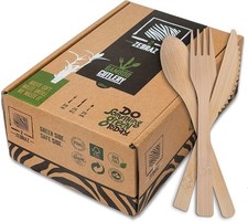 100Count Bamboo Utensils Set 2ZEBRAZ Includes 50 Forks 25 Knives for Eco Parties